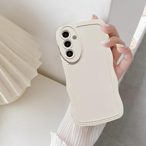 UEEBAI Wave Frame Case for Samsung Galaxy A17 5G, Cute Wave Frame Slim Fit Shockproof Phone Bumper Cover Soft Pretty Curly Wavy Case Anti-Scratch TPU Cover - White
