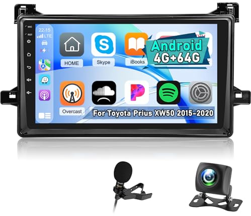 Car Radio for Toyota Prius XW50 2015-2020 with Carplay and Android Auto | [4+64G] Techschermo 9 Inch Touchscreen Android Car Stereo, EQ Audio, GPS, WiFi, SWC, Mirror Link, BT + AHD Backup Camera