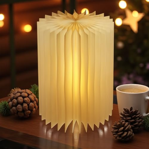 Spetebo LED Design Tischlampe faltbar aus Papier in weiß - 30 cm - Tischdeko Papierlaterne warm weiß beleuchtet - Papierleuchte Tisch Deko Aufsteller Weihnachten Advent Beleuchtung Stimmungslicht