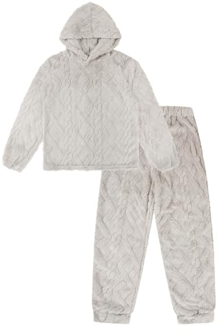 ThePyjamaFactory Womens Grey Cable Jaquard Fleece Lounge Set Ladies Pyjamas (12-14)
