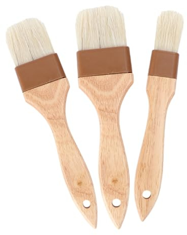 SHINEOFI 3 pièces Pinceau Basting Brosse Poils de Sanglier pour Barbecue et Pâtisserie Manche Bois Ergonomique Résistant Chaleur Applique Huile et Sauce Uniformément pour Cuisine et