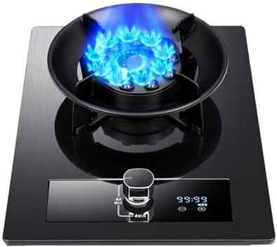 THEGA Fornello A Gas A 1 Fuoco, Fornello A da 5,2 KW, Piano Cottura in Ghisa con Vetro Temperato Tavolo, Protezione Antispegnimento, Accensione Automatica del per Cucina Domestica(NG)