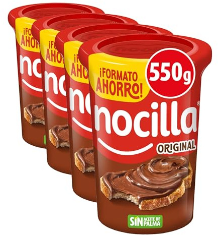 Nocilla, Original, Crema al Cacao y Leche con Avellanas, sin Aceite de Palma - Formato Ahorro - 550g (Paquete de 4)