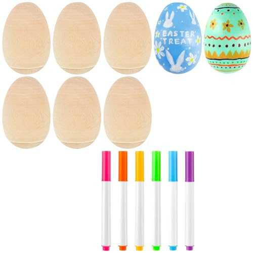 AUGSHY 6 Piece Easter Crafts,DIY Wooden Egg Shakers Set | Kid-Friendly Ergonomic Size Rhythm Learning Tool Premium Wooden Material Multi-Scenario Holiday Supplies