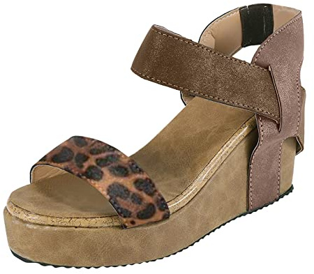 Sandaler, dam, med klack, platå, kilsandaler, dam, läder, ortopediska skor, ventilerande remsandaler, casual, utomhussandaler, slitstarka, fritidssandaler, stora storlekar, sommarsandaler, BRUN, 38 EU