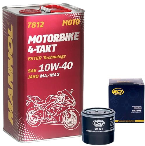 4L Mannol Ester 4-T Motorrad 10W40 Öl+Ölfilter | MN7812-4ME + SM134 passend für Kawasaki Yamaha