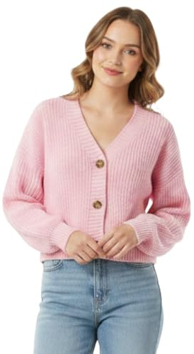 LUXFAB Womens Balloon Sleeve Chunky Knitted 3 Button Crop Cardigan V Neck Stretchy Fisher Knit Sweater Winter Warm Fancy Party Wear Top UK 8-14 Size