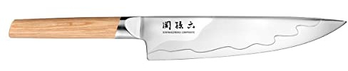 KAI Seki Magoroku Composite Kochmesser 20,0 cm Klingenlänge - SUS420J2 Edelstahl 56 HRC/VG 10 Stahl 61 HRC - heller gemaserter Pakkaholzgriff - Handgefertigt in Japan - Durchgehender Erl