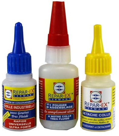 Repar-ex Set – 20g Industriekleber, 30g Füllpulver & 20ml Klebstoffentferner – Starke Reparatur für alle Materialien – Metall, Kunststoff, Holz, Keramik u.v.m.