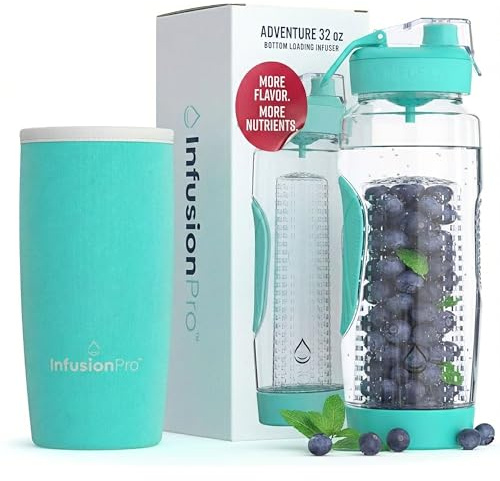 Infusion Pro Wasserflasche mit FruchtEi 900 ml mit isolierter Hülle und 50 RezeptFruchtInfusionsWassereBook Bodenladung großes WasserEi für mehr Geschmack Einzigartige Geschenkidee für Frauen