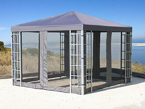 QUICK STAR Rank Pavillon Set 3x3m Metall Garten Partyzelt Anthrazit mit 4 Seitenteilen mit Moskitonetz