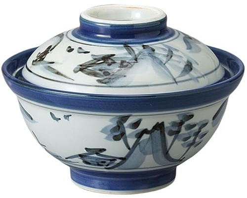 Japanische 15,5 cm Durchmesser Porzellan Sansui Donburi, Schüssel Ramen Nudel Suppe Reisschale mit Deckel Grau M52110 Made in Japan