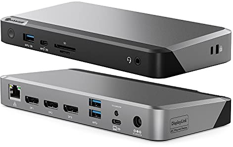 ALOGIC Triple 4K Display Universal Docking Station DX3 mit 100W Laptop Aufladen für Mac und Windows,3x4K@60Hz DisplayPort, 1xUSB-C 10G (Fast Charging),3xUSB-A 5G, Audio, Ethernet, Micro/SD Kartenleser