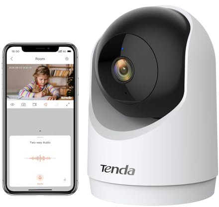 Tenda Telecamera Wi-Fi Interno 2K, Sorveglianza 360°, Rilevamento di Persone, Movimento e Notifiche, Webcam di Sicurezza per Bambini, Anziani, Visione Notturna, 2.4 GHz, Wi-Fi 6, CP3 V3.0