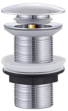 KENES Chrome Pop Up Sink Plug Basin Sink Waste Slotted Pop Up Click Clack Sprung Plug Without Overflow for Bathroom