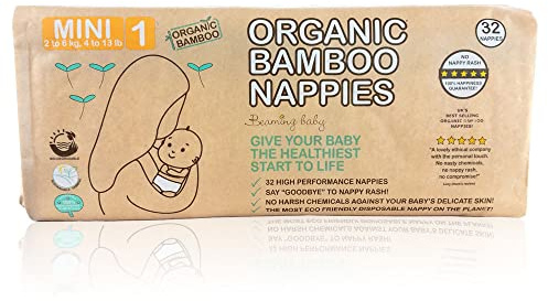 Beaming Baby Bio-Bambuswindeln, Größe 1, für 2–6 kg, 1,8–5,9 kg, 32 Windeln pro Packung