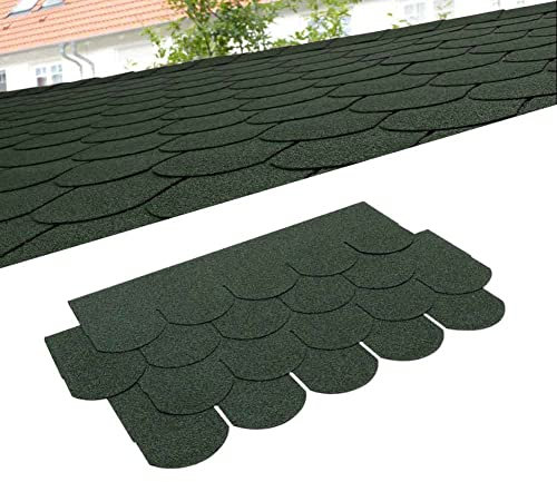 Pack of 18pcs Asphalt Roof Shingles 2.61sqm Self-adhesive Sheds Roofing Felt Shingles Tiles for Most Roof of Sheds Arbour Porch Wendy House Doghouse Log Cabin (Fish-scale Shingles, Green)