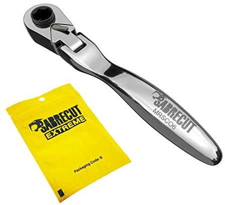 1 x SabreCut MRSC06 Mini-Mikro-Ratsche mit flexiblem Kopf 6,3mm Sechskant 1/4 Zoll Vierkantantrieb Edelstahl professioneller 60-Zahn-Handratschenschlüssel