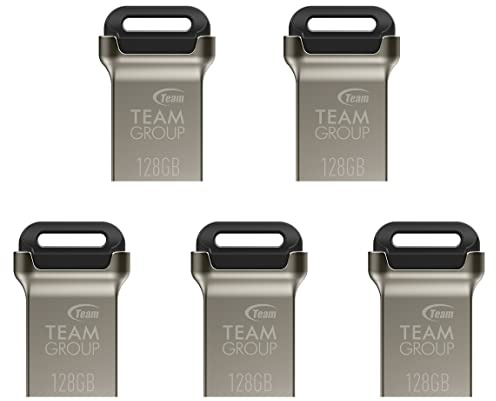 TEAMGROUP C162 128GB 5 Pack USB 3.2 Gen 1 USB 3.1/3.0 Mini Fits Metal Read 140MB/s Flash Thumb Drive External Data Storage Memory Stick Compatible with Computer/Laptop Black TC1623128GB21