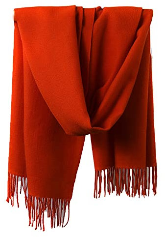 DNLKWGO Einfarbiger Quasten-Schal, warmer Kaschmir-Schal, Unisex, für Damen und Herren, Winterschal, Orange, Einheitsgröße