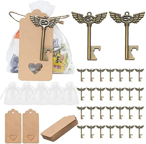 Aotoer Lot de 50 décapsuleurs vintage en forme de clé d'ange pour mariage, corde de jute et cordon de serrage pour invités - Cadeaux de fête prénuptiale