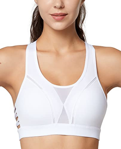 Yvette Soutien-Gorge de Sport Mesh Dos Nageur Maintien Fort Grande Taille Brassière sans Armatures Rembourré Fitness Course,Blanc,3XL Grande Taille