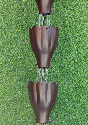 Kam Home XL Aluminium Jakobsmuschel Regenkette mit Messing Bolzen Dachrinnenadapter für Regenkette Installation (19 Fuß, braun)