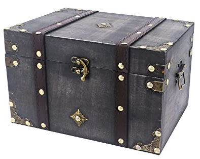 Bemodst Holz Aufbewahrung Schatzkiste, Vintage Holz Schatztruhe, kleine Schatztruhe, Piratentruhe, Schmuckkästchen, Passend für Kindergeburtstagsgeschenkbox oder Hochzeitsgeschenkbox.