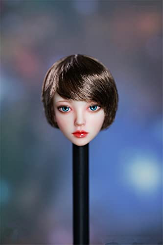1/6 Maßstab Weiblich Kopf Skulptur,Schönheit Blaue Augen Gepflanzt Haar Blasse Haut Mädchen Kopf Geschnitzt für 12 Zoll Weiblich PH TBL JO Action Figur Körper (B)