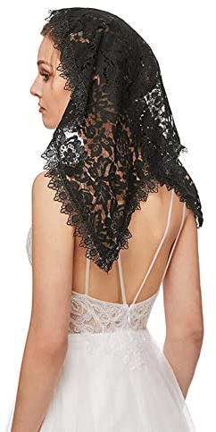 Katutude Mantilla Spitzen Schleier Schal Stola Schwarz Weiß Kopftuch Katholische Schal Kopfbedeckung Frauen Damen Kirche Kopfschmuck Katholisch