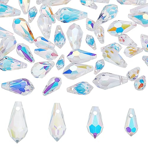 AHANDMAKER 48Pcs Clear Teardrop Crystal Beads for Jewelry Making | 4 Styles Faceted Glass Beads, AB Color, Drop Shape Spacer Beads, for Bracelet Necklace Earring
