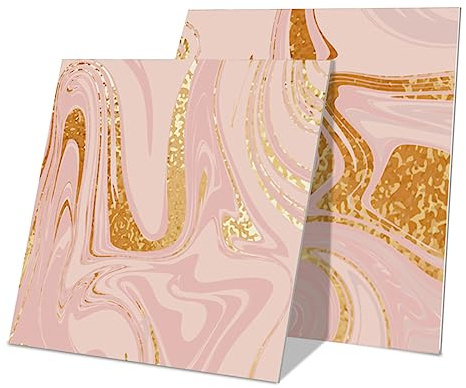 Hiseng Stickers Muraux Autocollants pour Carrelage en Céramique et Marbre, Salle de Bains et Cuisine Sticker, Impression de Marbre Imperméables Décoration, 20x20cm (Rose,12 Pièces)