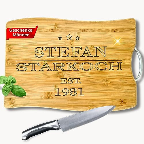 Personalisierte Geschenke für Männer Küche - Männergeschenke Geburtstag - Geschenkidee für Hobbykoch - Bambus Schneidebrett mit Gravur personalisiert - Kochen Geschenk - NEU (SB02) (Statkoch)