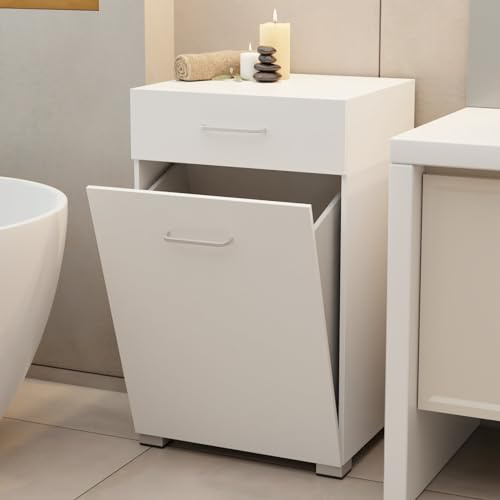 Badezimmerschrank Wäscheschrank Wäschkorb Schublade Stauraum 50x45x78,5cm weiß