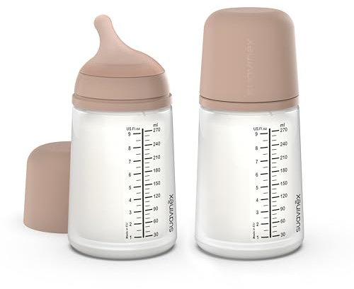 Suavinex, Confezione 2 Biberon Anticolica Zero Zero 270 ml e Tettarella Flusso Medio (M) in Silicone, +3 Mesi, Latte Materno, in Formula e Liquidi a Media Densità, Compatibile con Allattamento, Medium