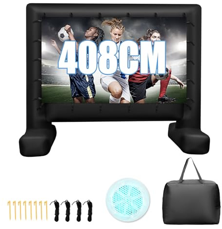 GOPLUS Ecran Gonflable Exterieur 4/4,5/5 m, Écran Geant Gonflable Videoprojecteur Projection Cinema avec Ventilateur, Sac Rangement, Piquets Sol, Installation Facile, Double Face(257 x144 cm)