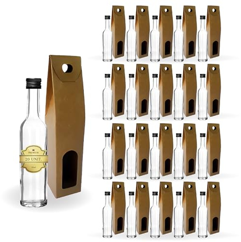 Espirito Rebelde 20 Mini Bouteilles en Verre 50 ml avec Bouchon à Vis Noir + Boîte | Mini Flacons d'Alcool, Petites Fioles d'Échantillons | Cadeaux, Mariages