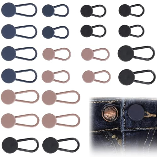 YanBous 24 Stück Hosenbunderweiterung Knopf, Expander Bundweiterung für Herren- und Damenbekleidung, in Schwarz, Blau, Khaki -Ideal für Schwangerschaft und Gewichtsschwankungen