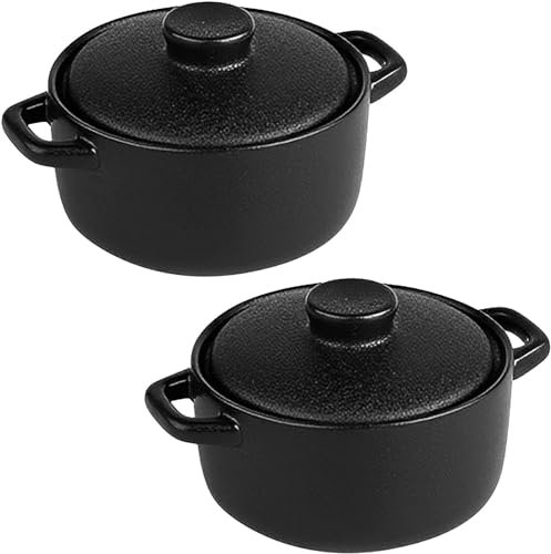 Lot de 2 ramequins avec couvercle pour crème brûlée, sauces à tremper, sauces en céramique, parfaits pour les restes de nourriture, plats résistants au four, pour friteuse à air 200/300/550 ml (200