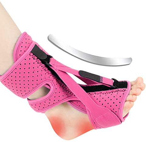 Férula nocturna para fascitis plantar, soporte ligero para la caída del pie, alivio del dolor en el talón, soporte para el tobillo para hombres y mujeres, férula rosa para caída del pie, fascitis pla