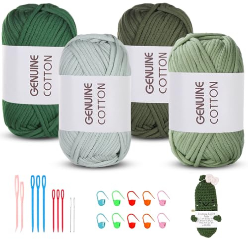 Maxee virkgarn för nybörjare, 200 g (50 g x 4 färg) inget delat garn, tjockt garn bomull för virkning, virkning amigurumi ull, fint bomullsgarn, enkelt stickgarn för virkning stickning