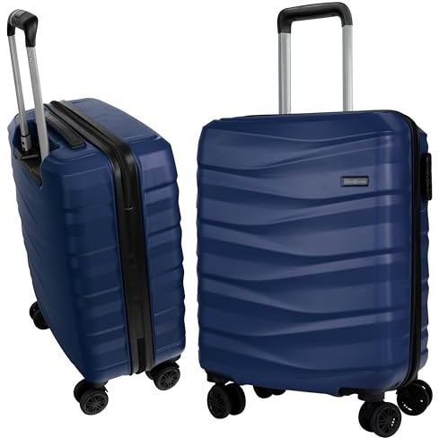 HANSEKOFFER Hartschalenkoffer groß · Koffer XL · Reisekoffer mit Rollen · Trolley mit Teleskopgriff · Leicht · Rollkoffer mit Zahlenschloss · Marineblau