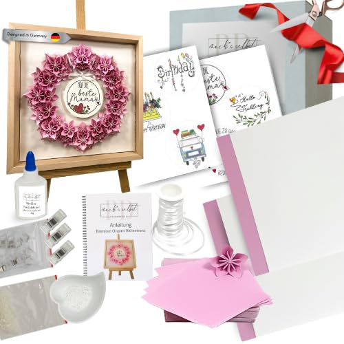Bastelset Origami Blütenkranz – deutsche Anleitung – Origamipapier DIY Set für Erwachsene Origami Papier, bastelset kinder Origami DIY Kunst bastelpapier