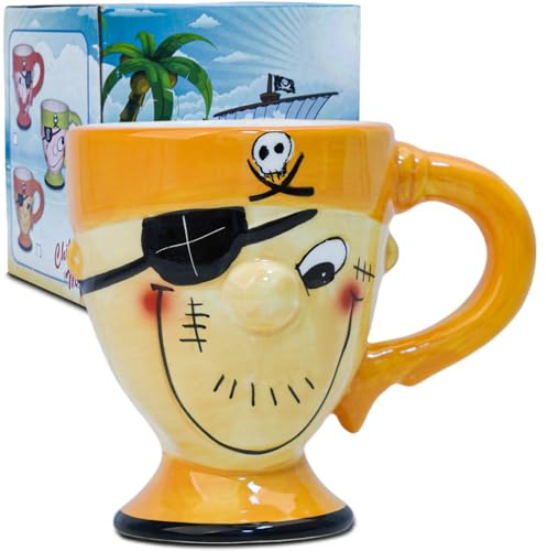 LUCYLANKER Taza Pirata, Taza de Café de Cerámica 3D, Taza Pirata de Dibujos Animados Puede Contener 250 ML de su Bebida Favorita, Regalo Creativo para Hombres, Amigos, Amantes del Café (Naranja)
