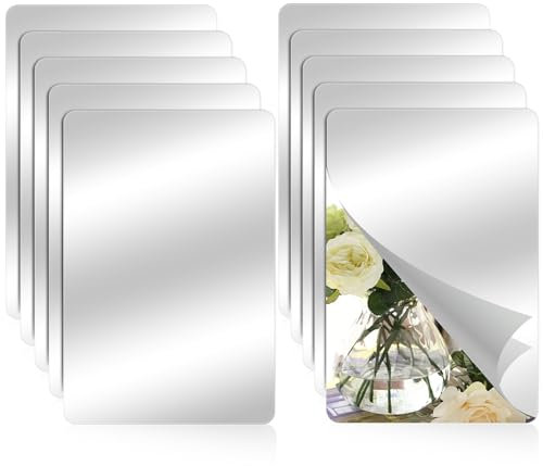 Xthrotsenk 10Pcs Plastic Mirror Sheets 6.3 x 4 Inch Acrylic Mirror Flexible Mirror Tiles Safety Mirror Sheets Non Glass Mirror Sticker Frameless Small Rectangular Mirror Trays Plate