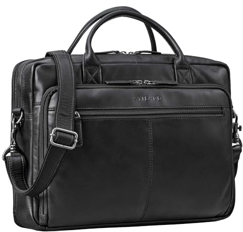 STILORD Zenon Leder Aktentasche Laptoptasche 15.6-16 Zoll - Business Umhängetasche Groß - Ledertasche DIN A4 Dokumententasche - Arbeitstasche Echtleder Herren & Damen Farbe:schwarz
