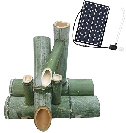 Fontaine à Eau à énergie Solaire, kit de Fontaine à Eau Solaire en Bambou, Fontaine autoportante en Bambou Zen avec Pompe Solaire, Fontaine à Eau extérieure à énergie Solaire pour utilisatio