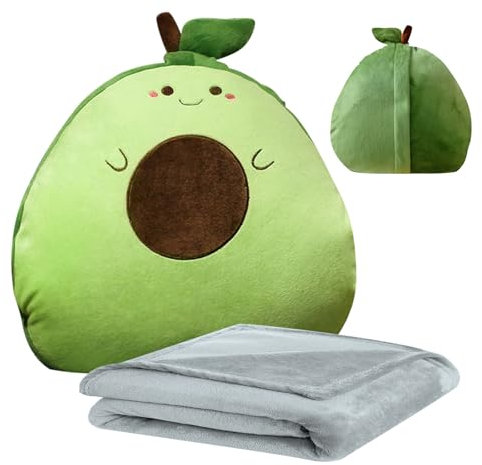 MeYuxg 140 x 170 cm Reisedecke und Kissen mit Bezug 3-in-1, Nickerchen Kissendecke, Autosofa, Rückenlehnenkissen für Kinder Junge, Mädchen Weiche Geschenke Erwachsene (Avocado)