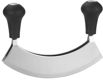 Wiegemesser, Kräutermesser, Biegemesser, Wiegemesser Zweischneidig, Klinge für Kräuter, Gebogener Kräuter Zerkleinerer, 17cm Kräuter und Pizzaschneider zum Zerkleinern von Kräutern and Gewürzen