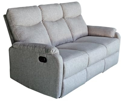 SWEET SOFA® Sofá Relax Zar de 3 Plazas - Sofá Reclinable Manual con Sistema de Palanca y Tapizado en Tela Gris Claro, Estructura de Madera y Metal, Medidas 179x95x101 cm, Fácil Montaje